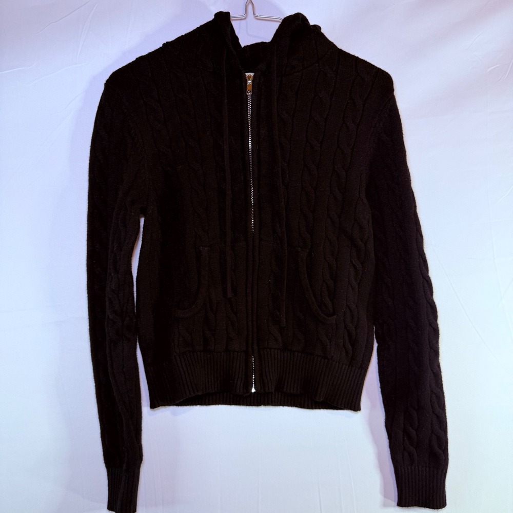 Stella‎ Tweed Kids Black Cable Knit Full Zip Hoodie Sweater Large L